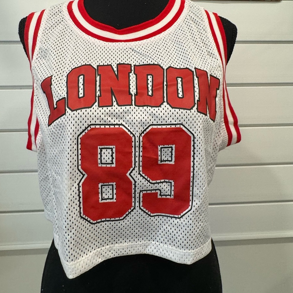 Xs new London crop jersey summer top women/girls size 0-4 NEW white&red croptop